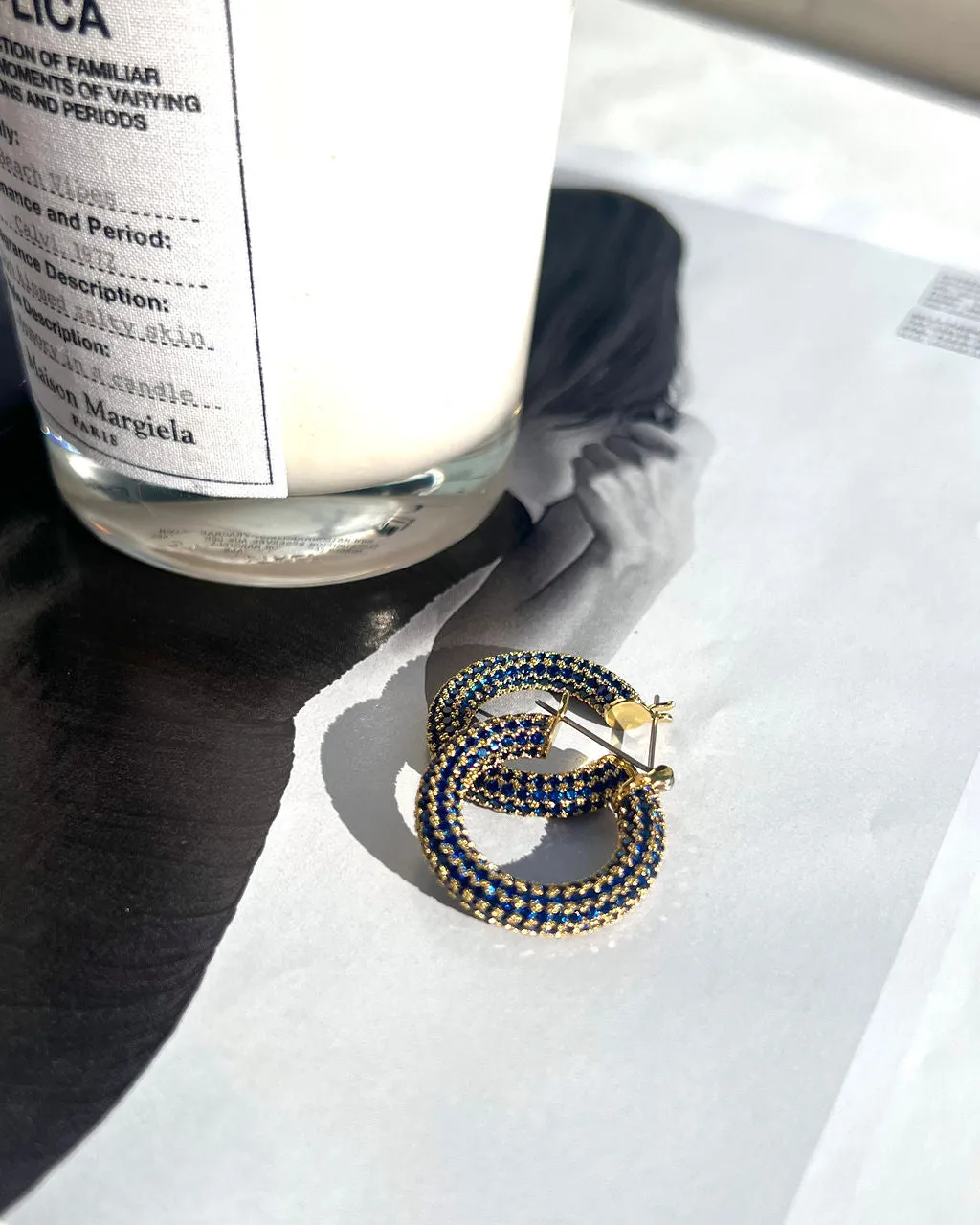 Pave Baby Amalfi Hoops- Blue Sapphire- Gold