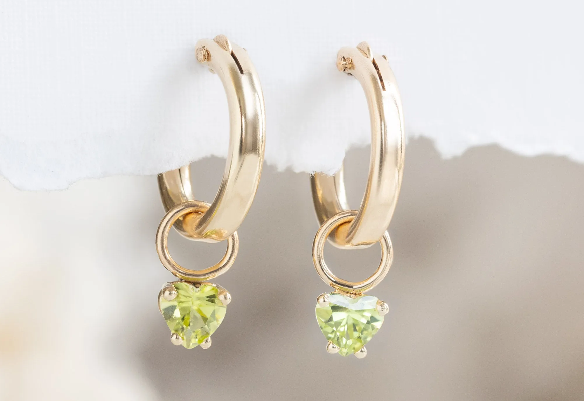 Peridot Heart Hoops