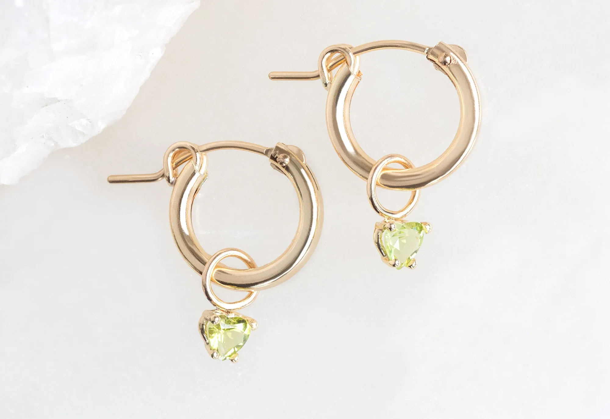 Peridot Heart Hoops