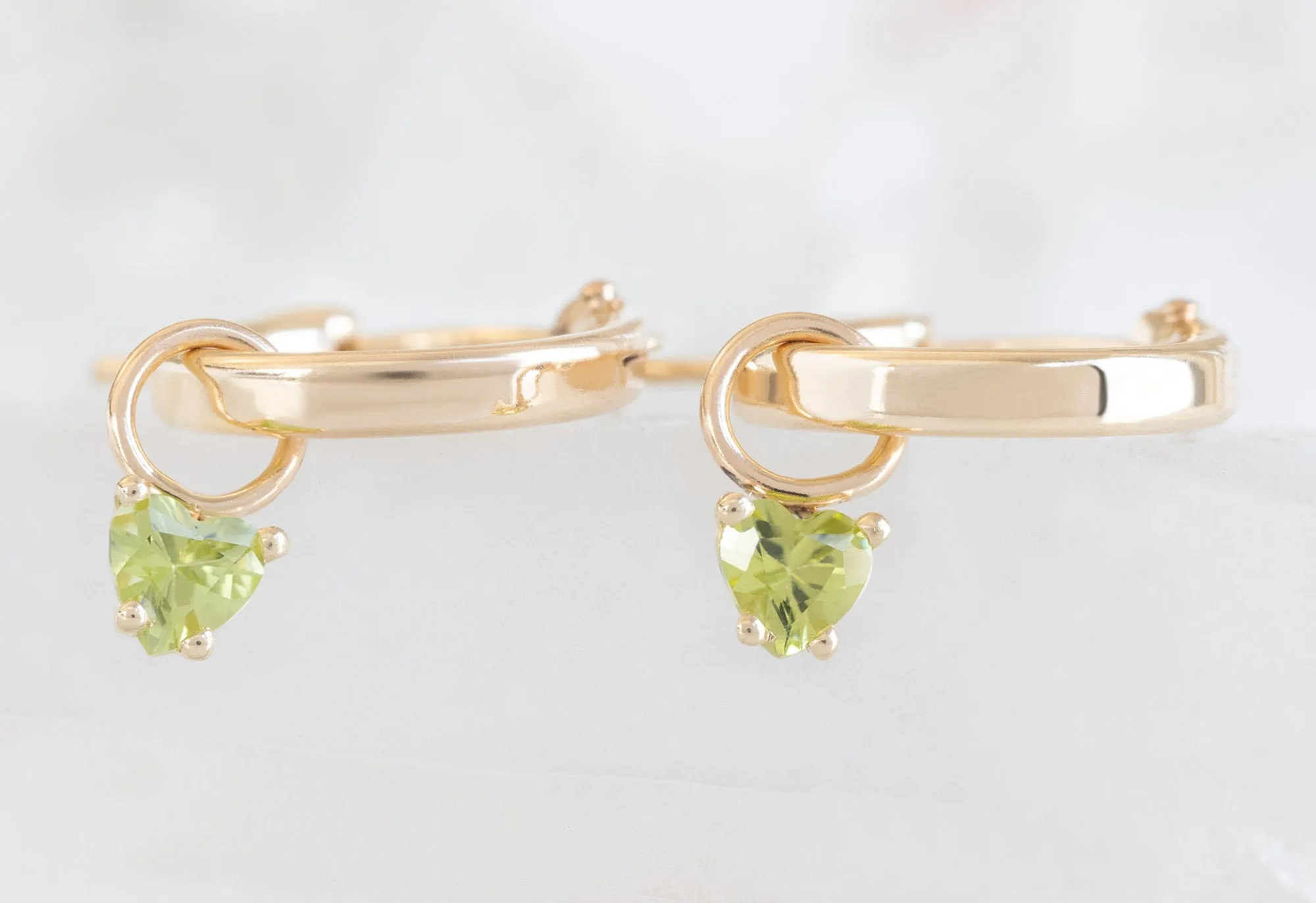 Peridot Heart Hoops