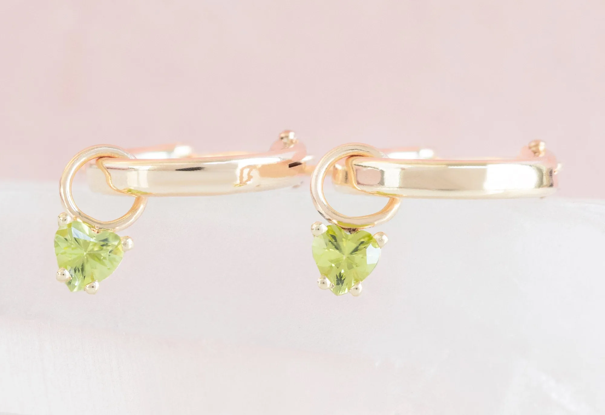 Peridot Heart Hoops