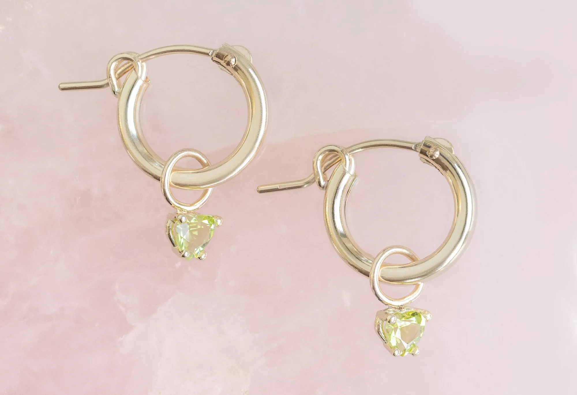 Peridot Heart Hoops