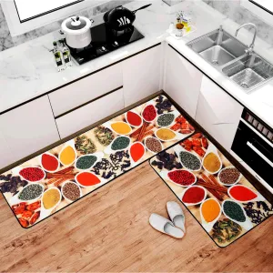 Premium Padded Anti slip Kitchen Mat Set-Spice and Spoons