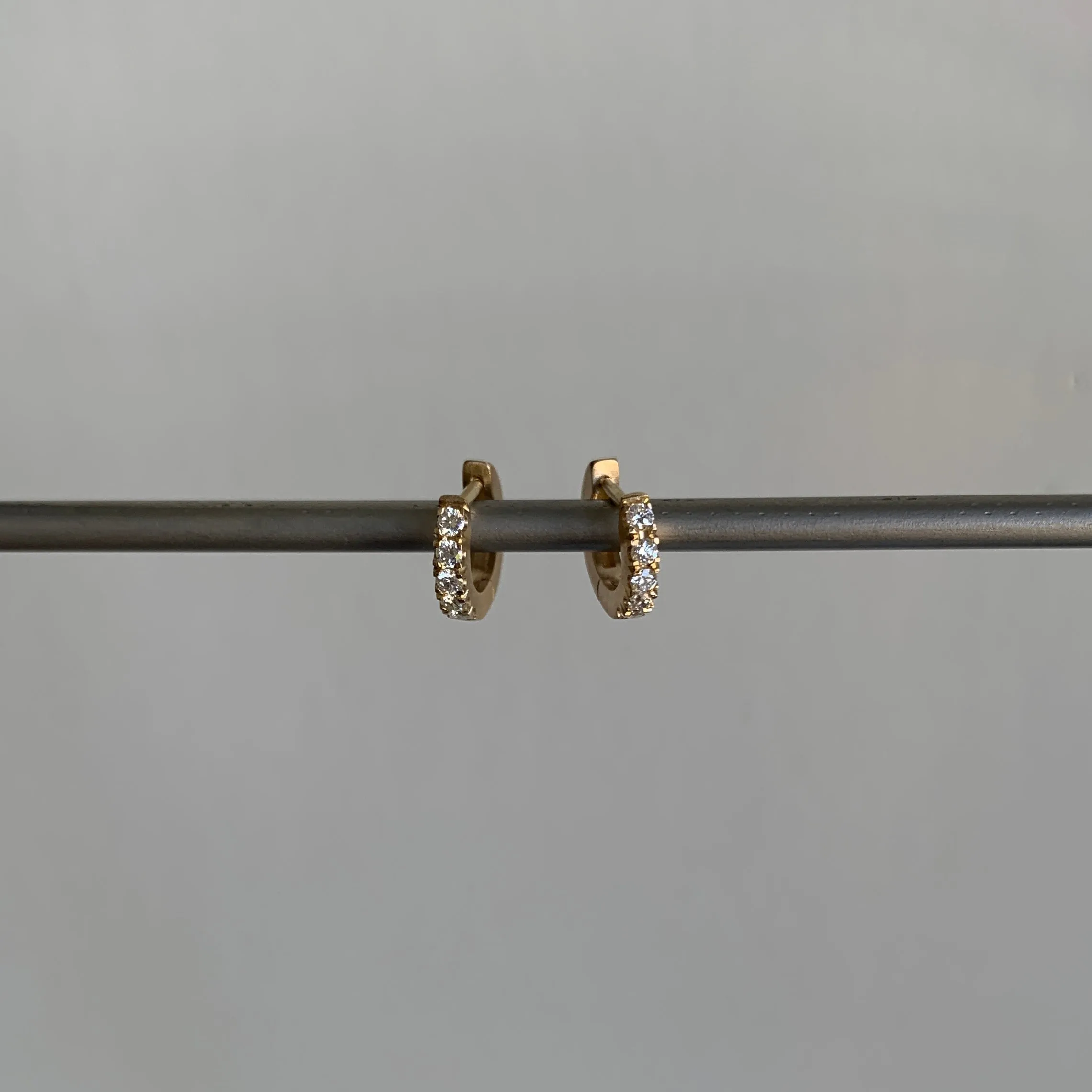 Small Gold Huggy Hoop Earrings with Diamonds