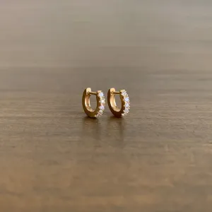 Small Gold Huggy Hoop Earrings with Diamonds