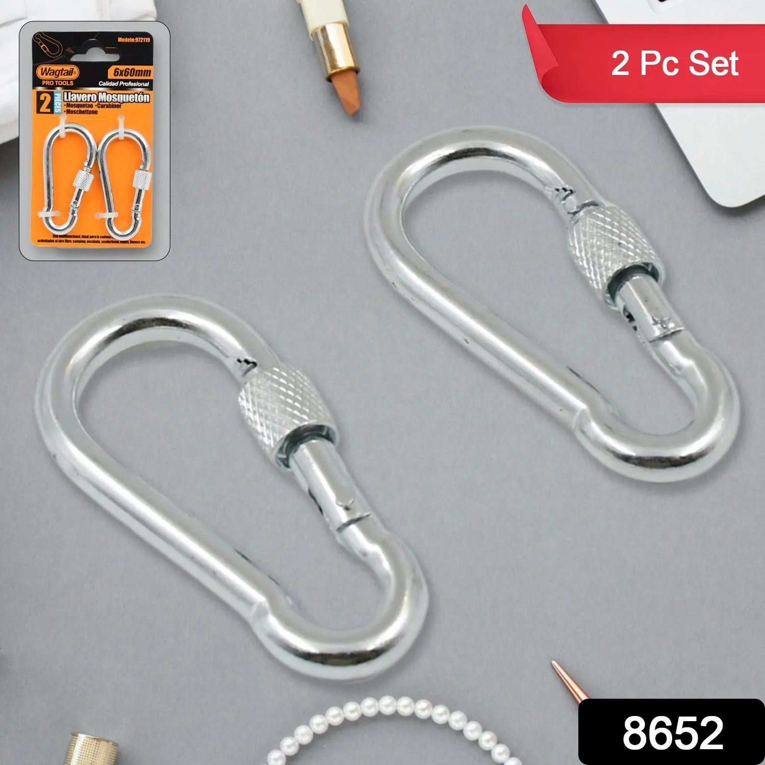 Snap Hook with Screw-Stainless Steel Snap Hook Clip Heavy Duty, Carabiner Clip (6×60 MM / 2 Pcs Set)