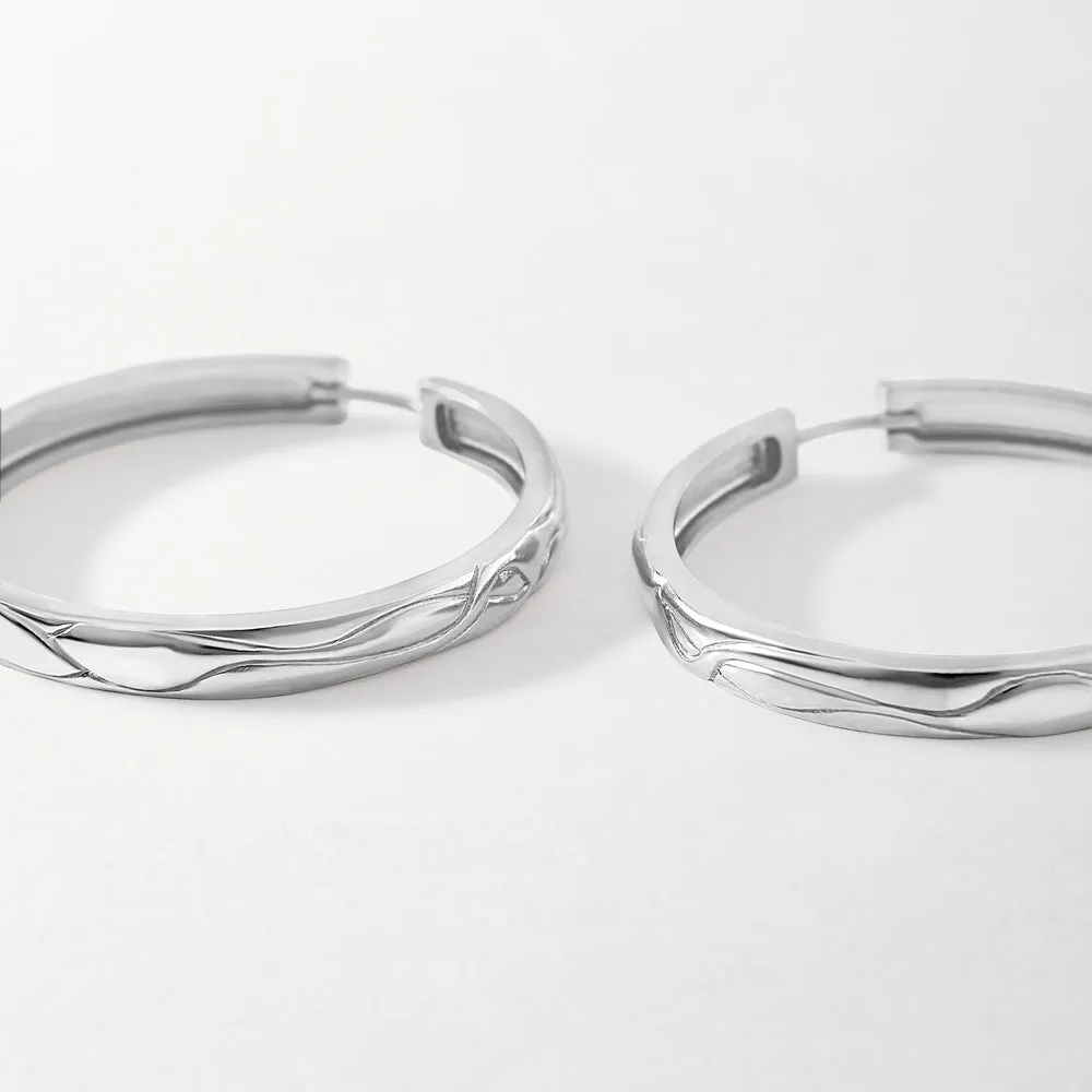 Victoria Textured Large Hoops - Silver