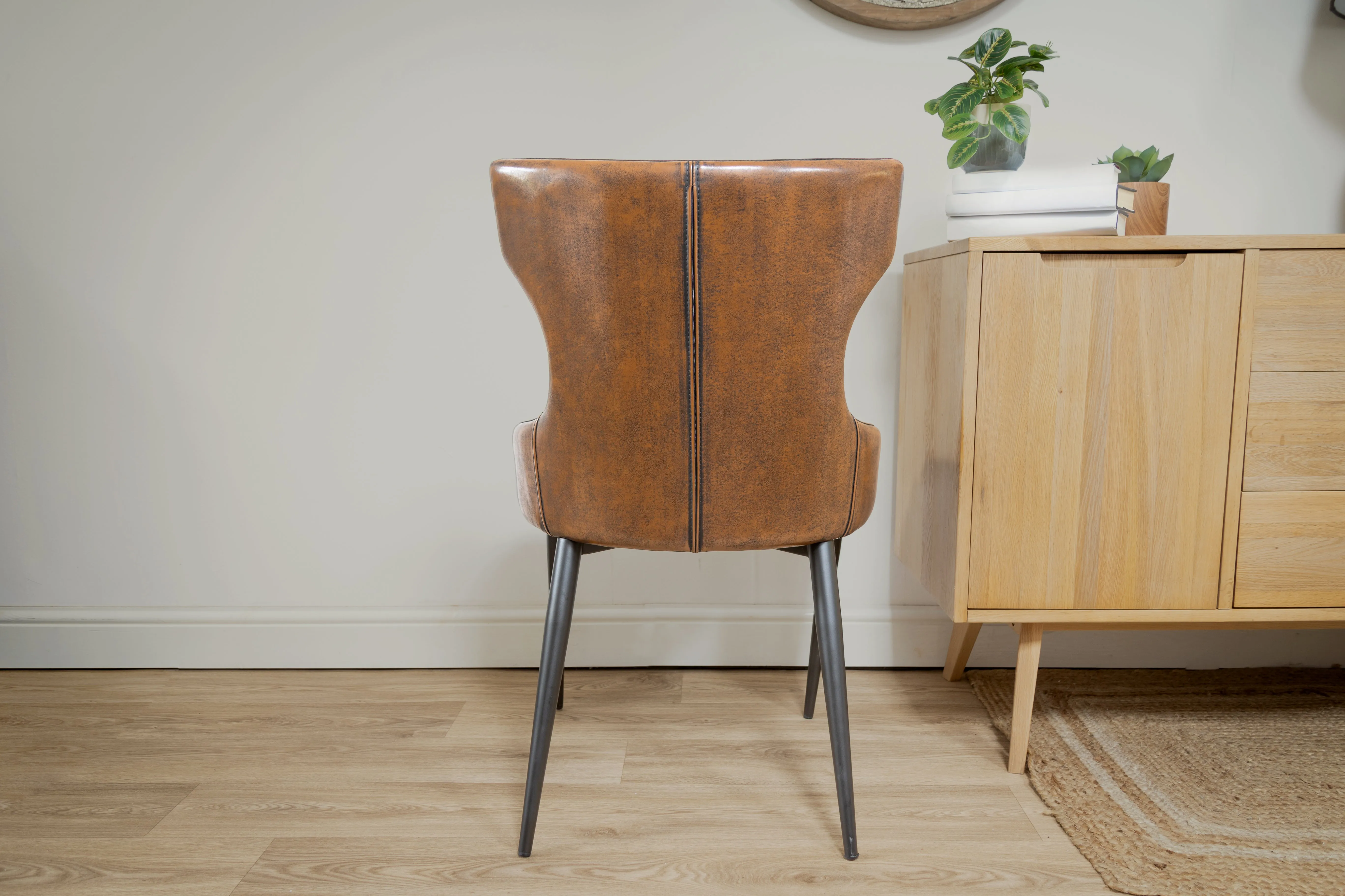 Vintage Brown Faux Leather Dining Chair