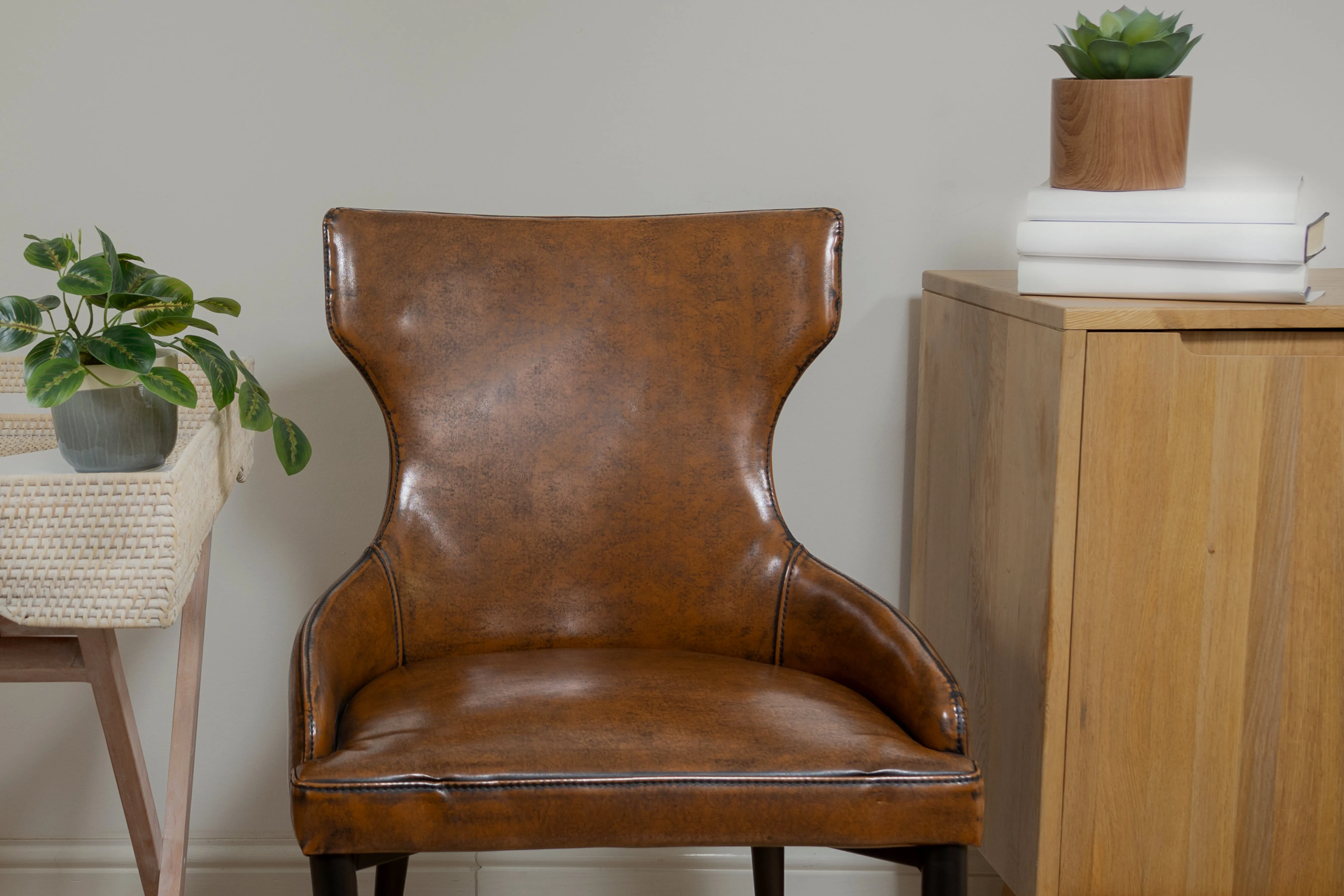 Vintage Brown Faux Leather Dining Chair