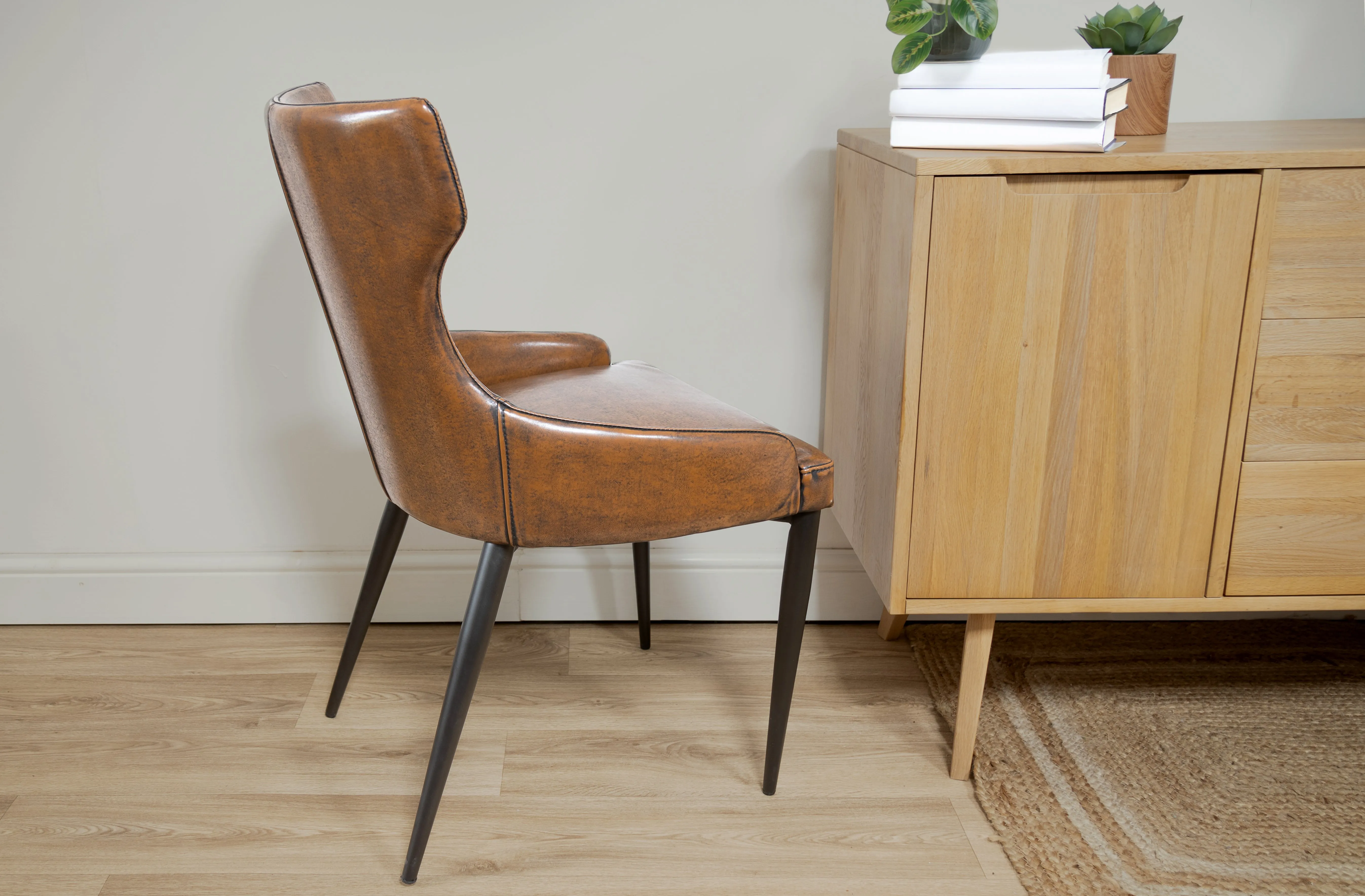 Vintage Brown Faux Leather Dining Chair