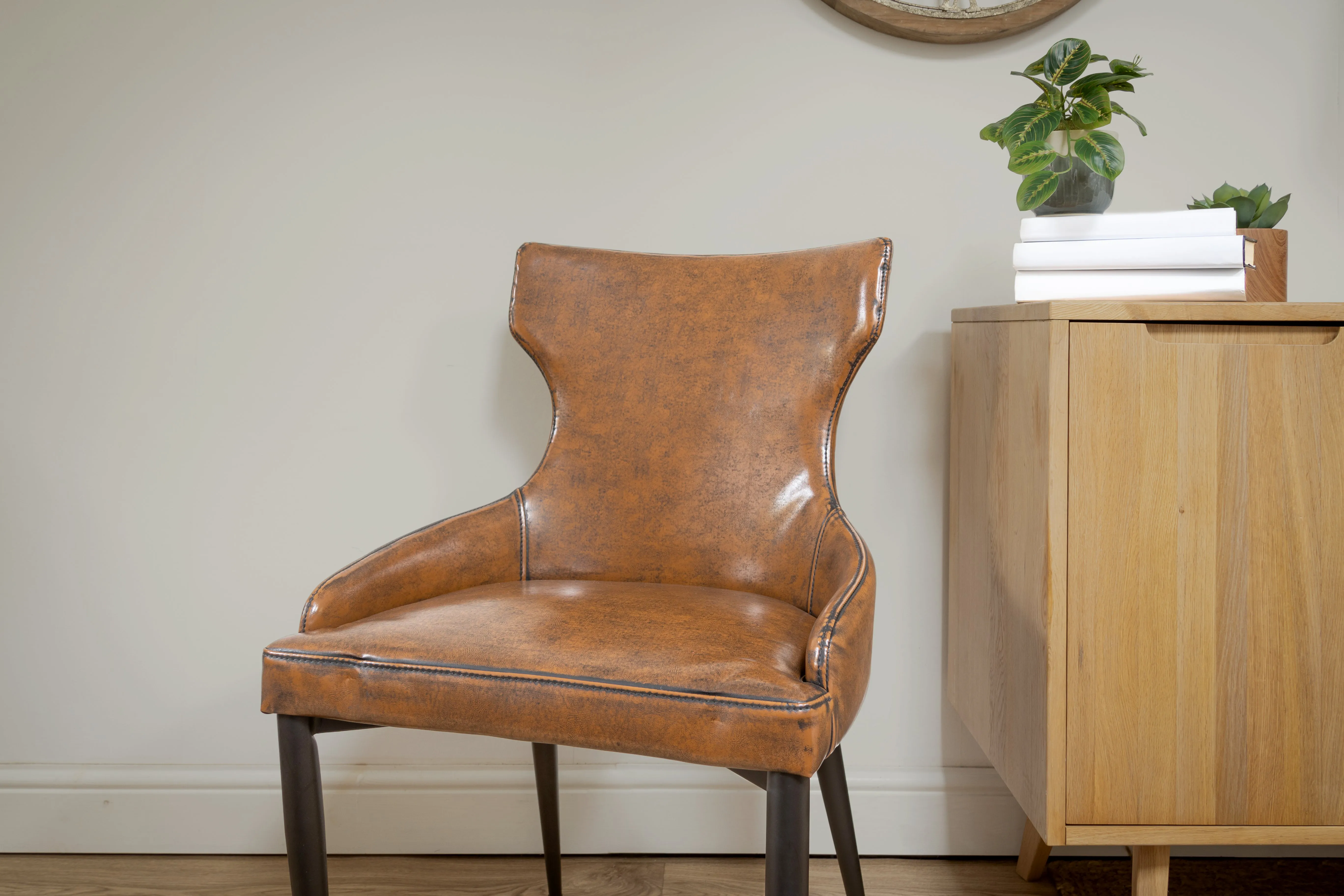 Vintage Brown Faux Leather Dining Chair