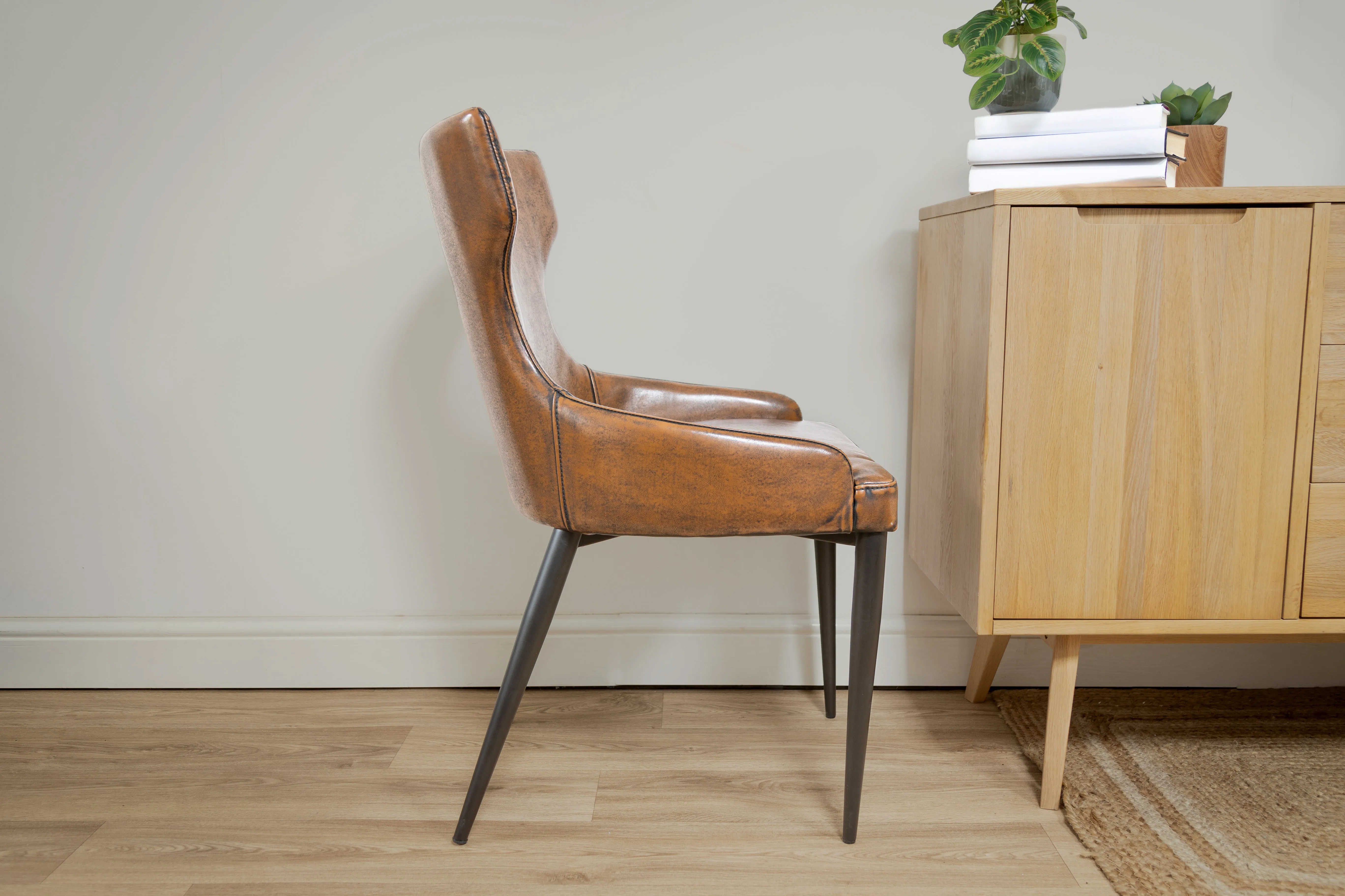 Vintage Brown Faux Leather Dining Chair