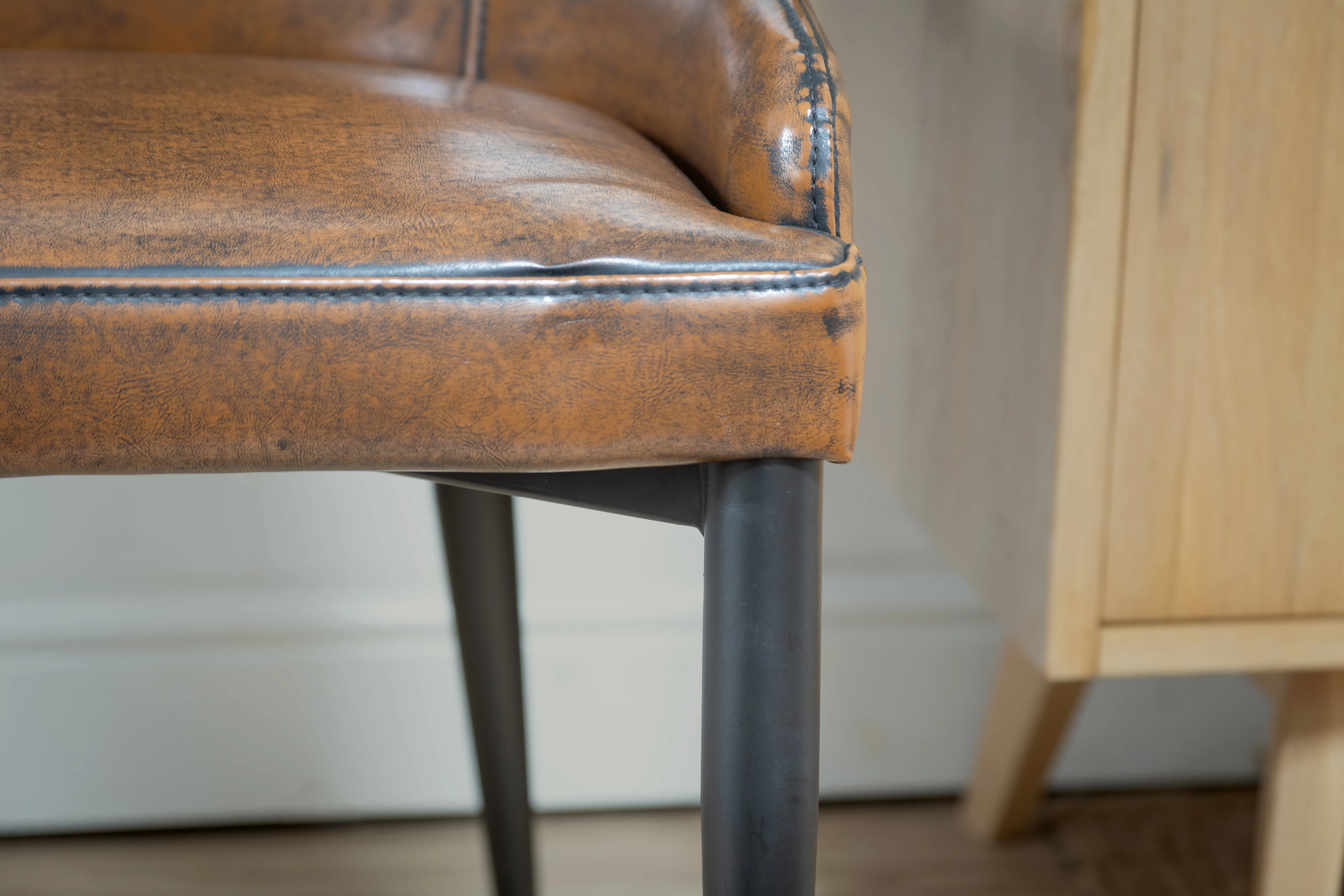 Vintage Brown Faux Leather Dining Chair