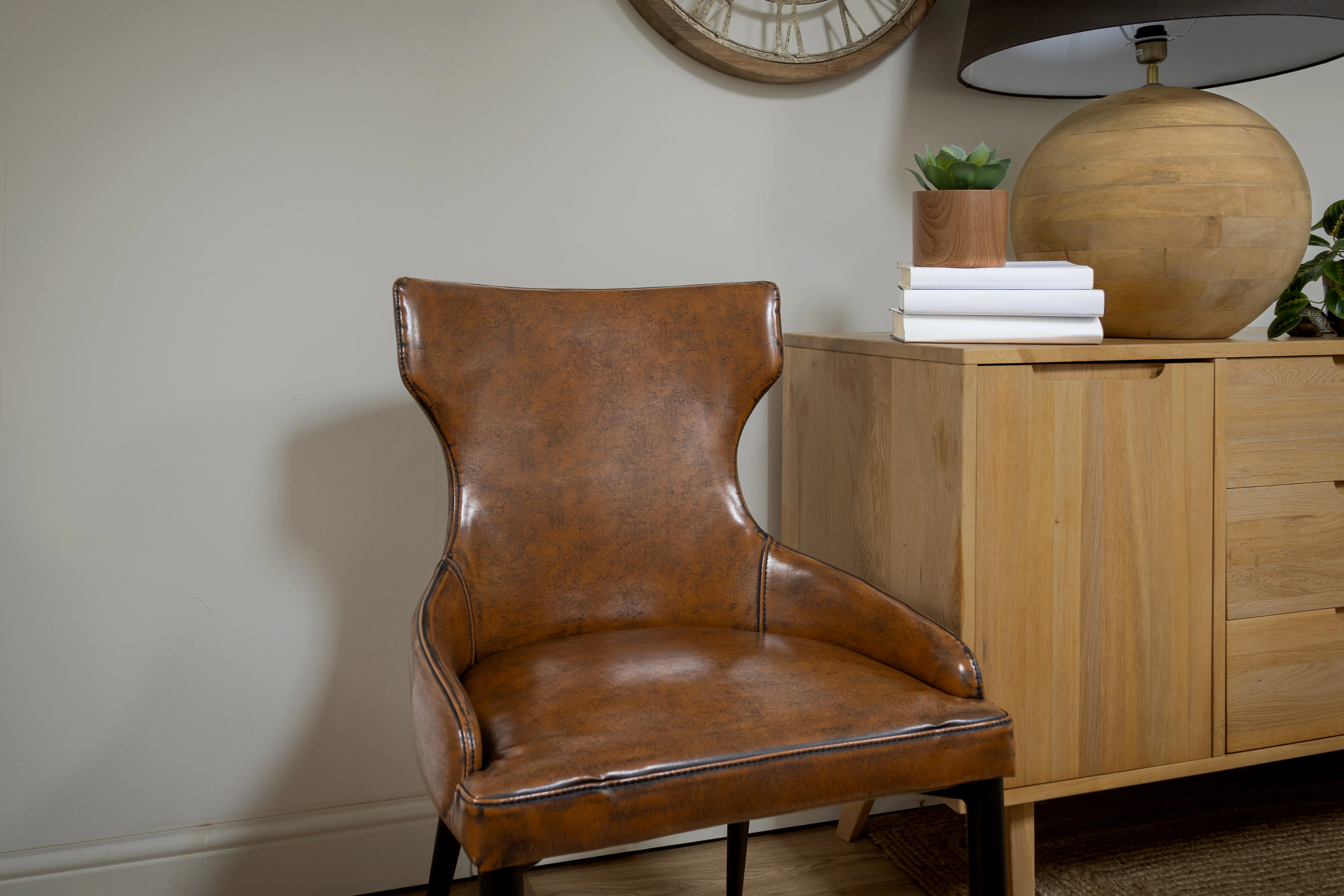 Vintage Brown Faux Leather Dining Chair