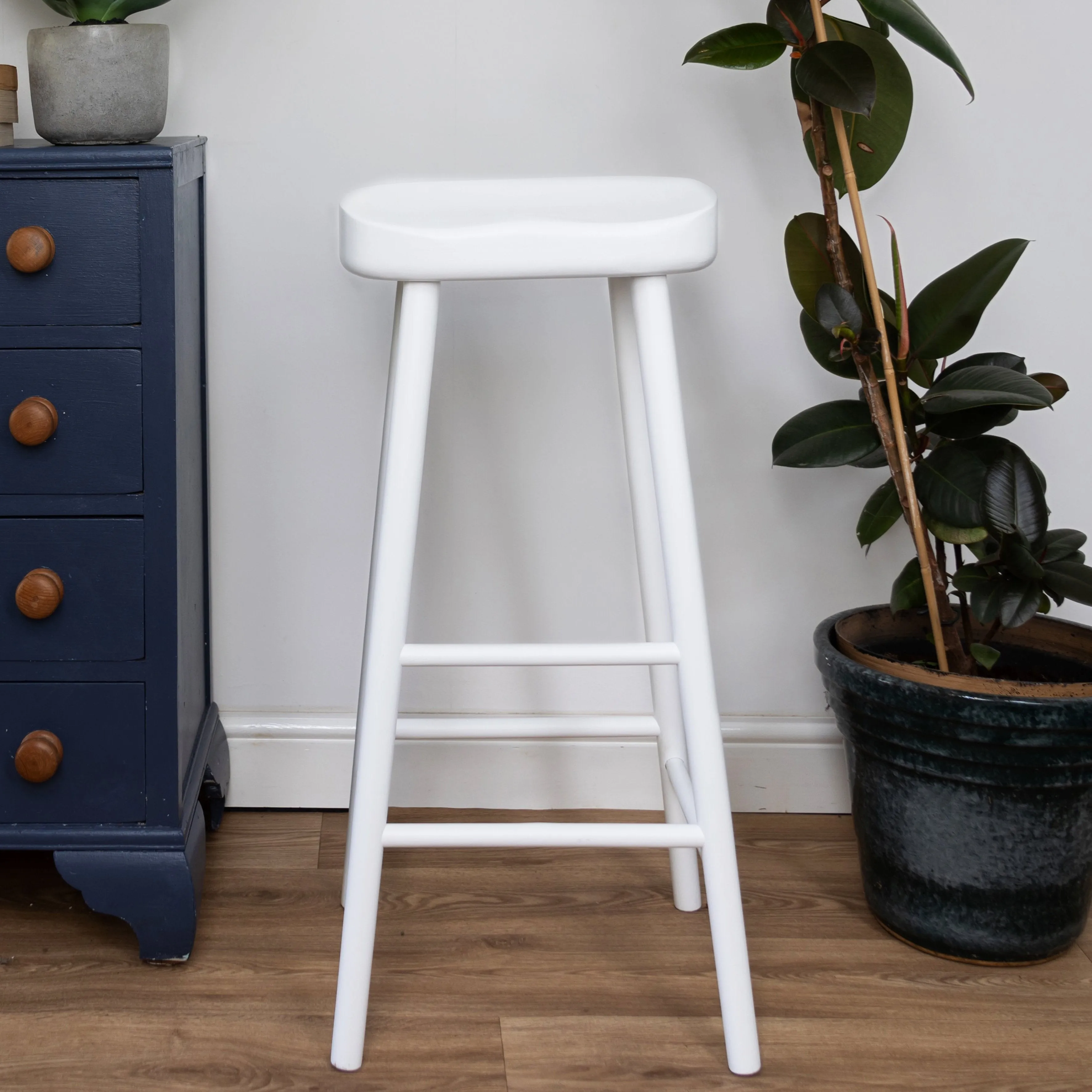 White Wooden Farmhouse Kitchen Bar Stool